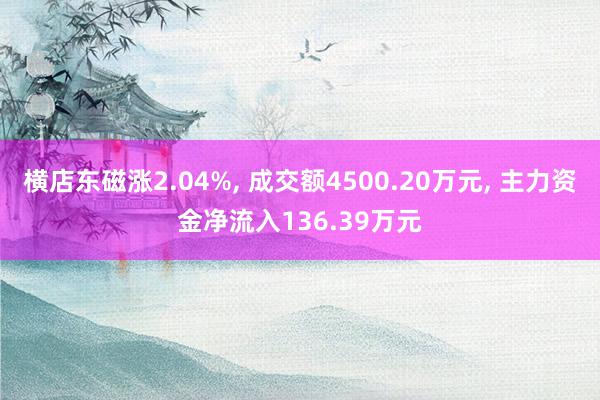 横店东磁涨2.04%, 成交额4500.20万元, 主力资金净流入136.39万元